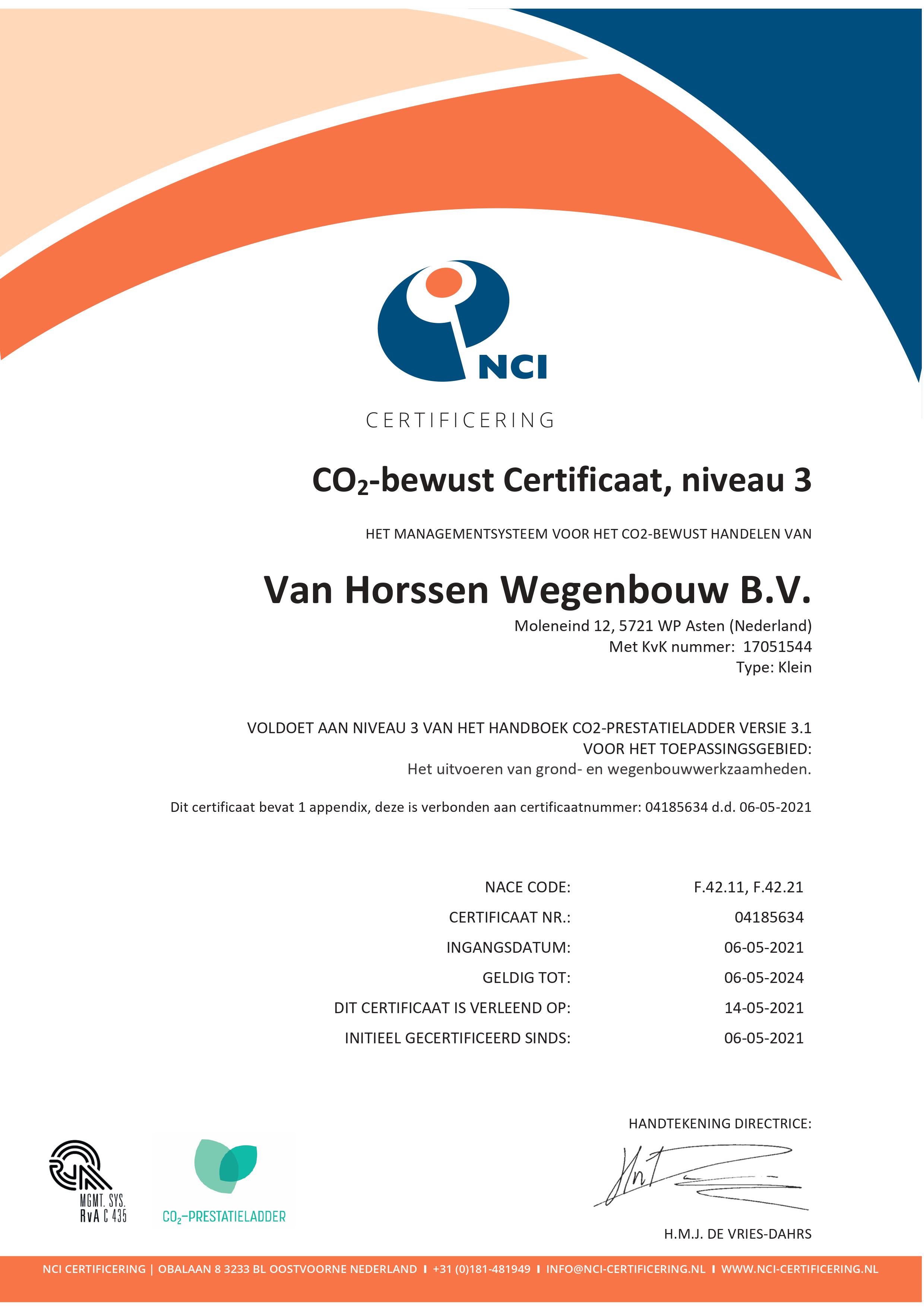 CO2 certificaat Van Horssen met app met RvA